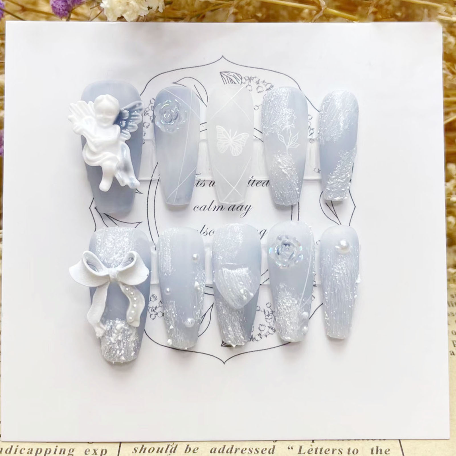 Nail Art Flower - 3D 석고 천사 가짜 손톱 광택