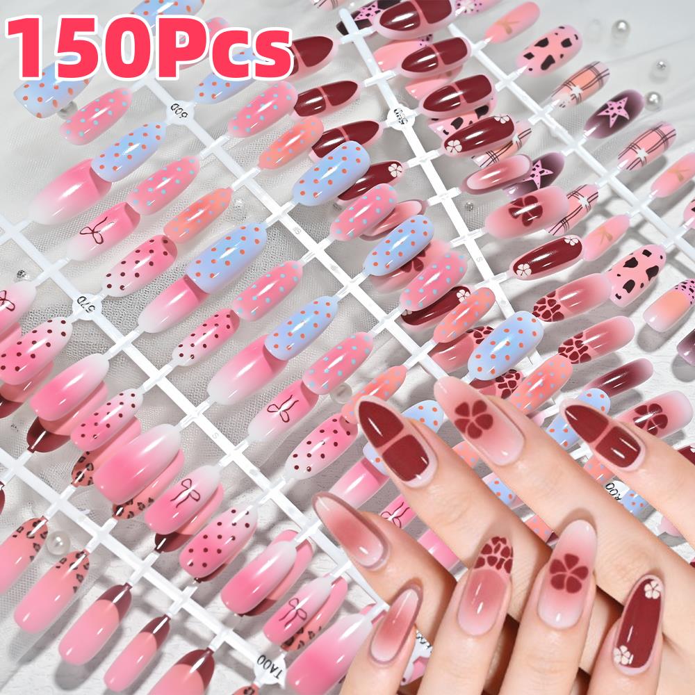 Nail Art Flower - 150개 핑크 블루 옴브레 레오파드 물방울