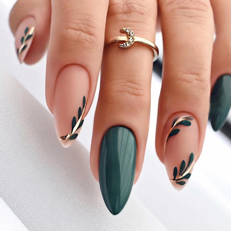 Nail Art Simple - 24개/세트 손톱에 중간 길이의 아몬드 프레스