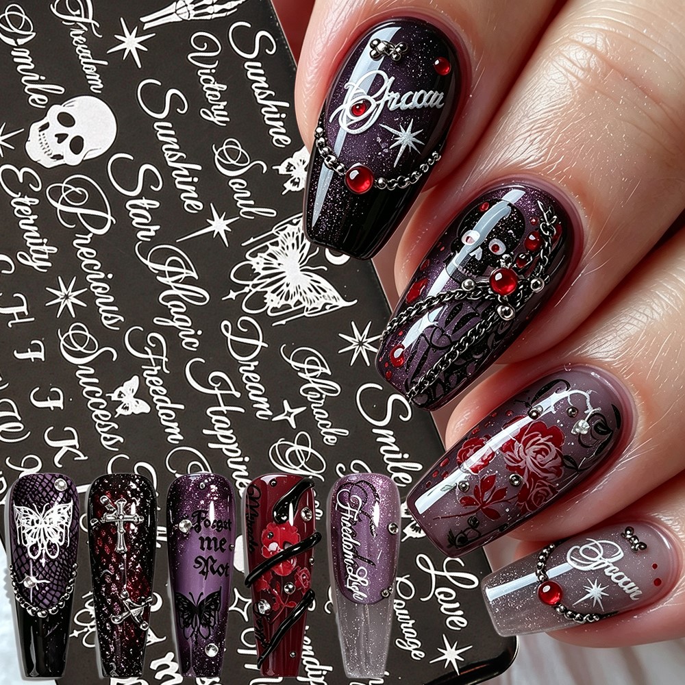 Nail Art Vintage - 3D 해골 나비 할로윈 네일 스탬핑