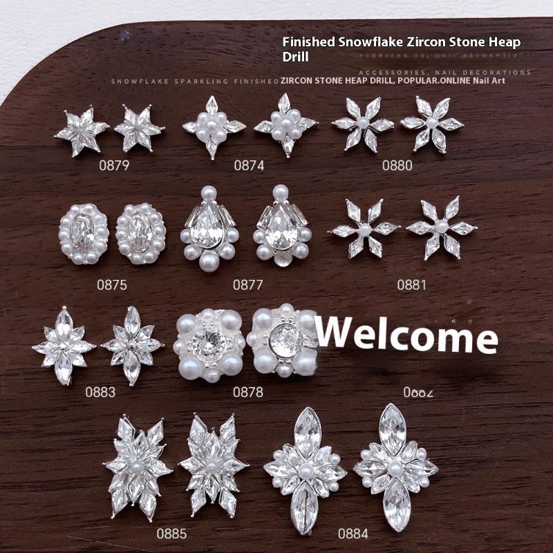 Nail Art Flower - 5개입 눈꽃송이 꽃 모양 지르콘 진주