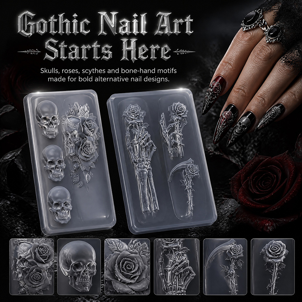 Nail Art Vintage - 2개 세트 다크 로즈 해골 실리콘