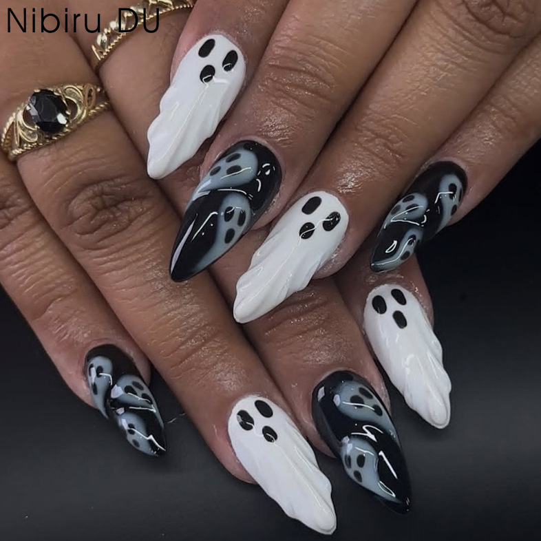 Nail Art Emerald - 30개 2025 할로윈 아몬드 모양 무서운
