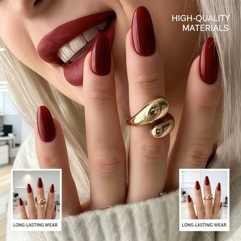 Nail Art Red Wine - 2026 신상 24개입 솔리드 컬러 와인