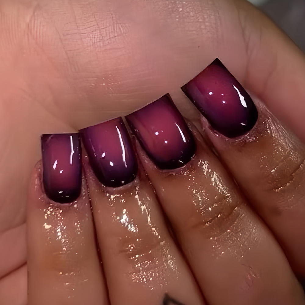 Nail Art Flower - 여성용 짧은 사각형 가짜 손톱 그라데이션