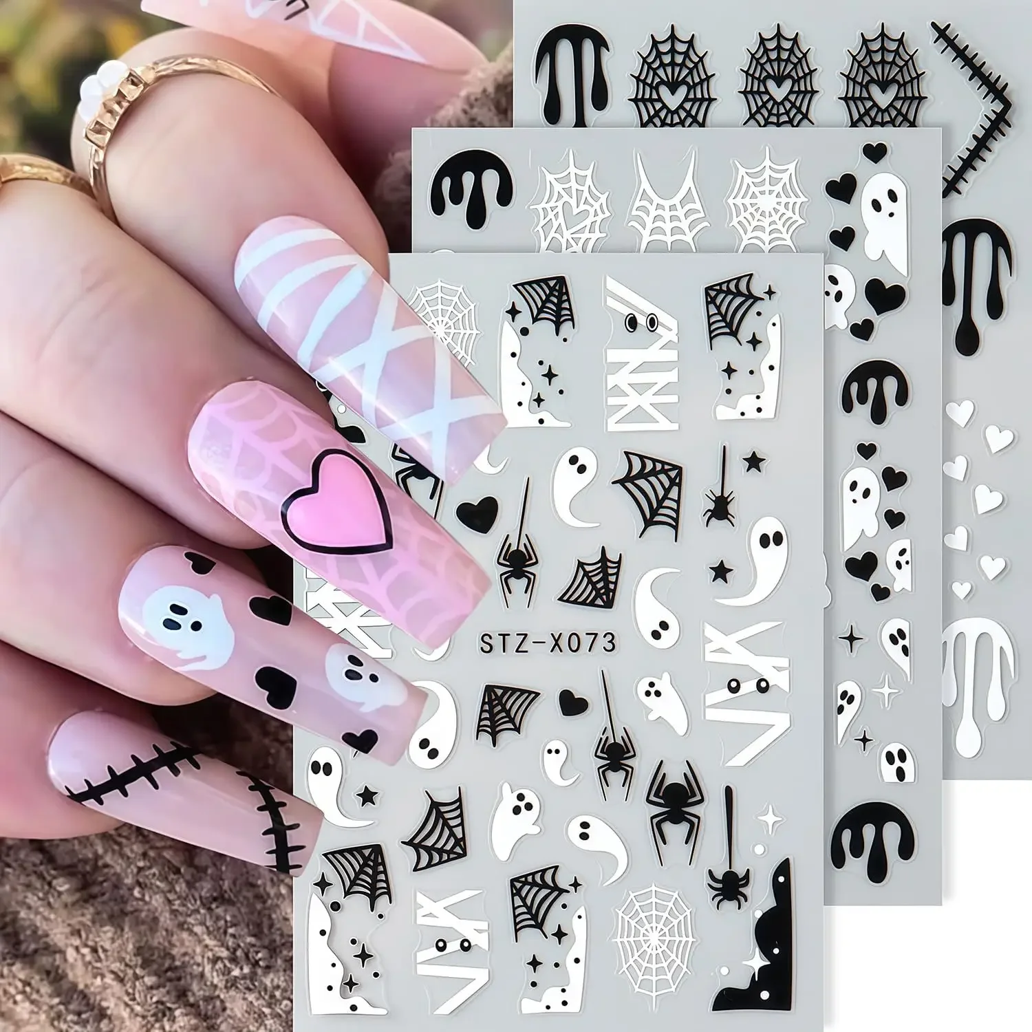 Nail Art For Men - 거미, 거미줄, 피 묻은 하트가 있는