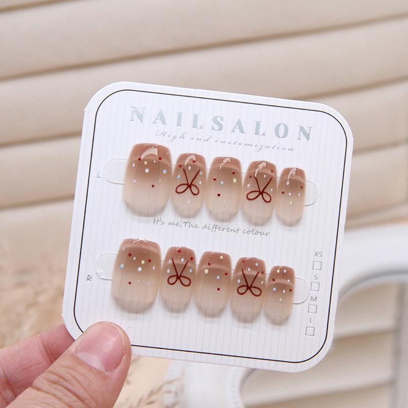 Nail Art Simple - 10개/세트 블러쉬 핑크 그라데이션 핸드메이드 짧은