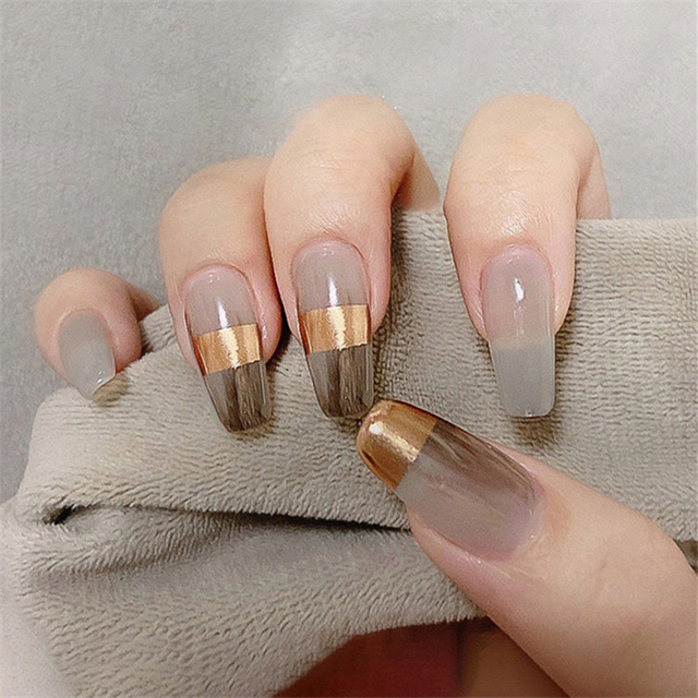 Nail Art Simple - 24개 중간 사이즈 관 모양 프레스온