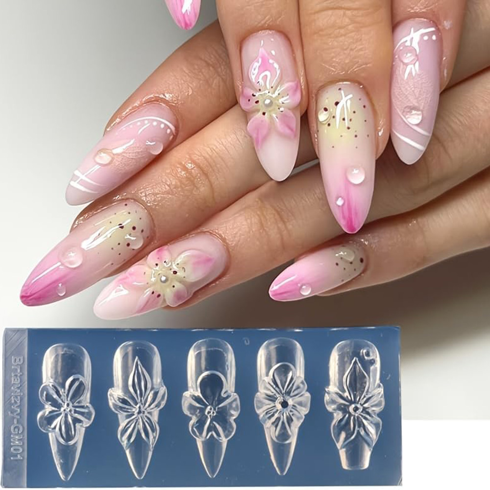 Nail Art Vintage - 플로럴 3D 네일 아트 실리콘 몰드