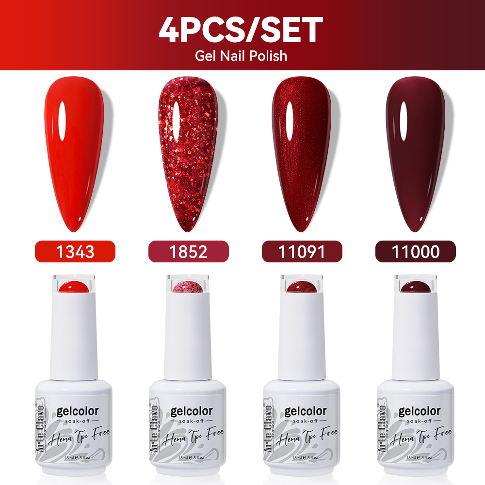 Nail Art Red Wine - 아르테 클라보 4개 세트 젤 네일