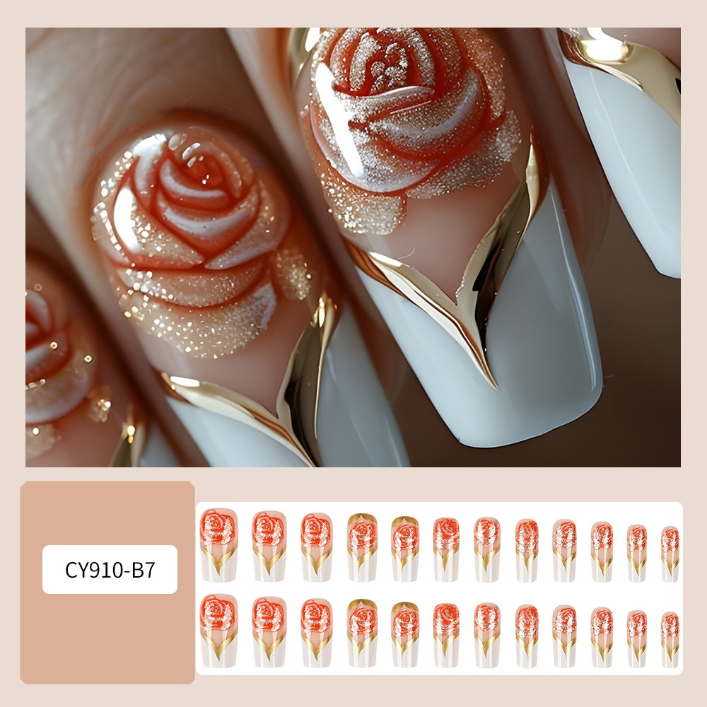 흰색 프렌치 팁 프레스 네일 중간 크기 사각형 가짜 손 - Nail Art Full Color 리뷰 및 가격