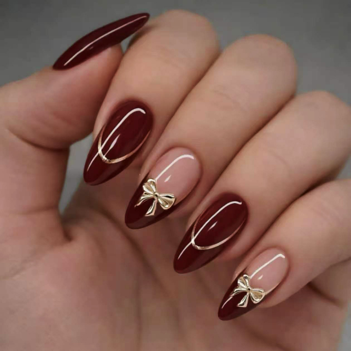 24개 레트로 와인 레드 프렌치 아몬드 모양 인조 손톱 - Nail Art Simple 리뷰 및 가격