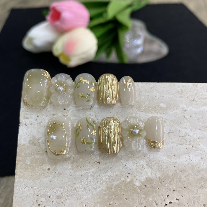 10개 나비꽃 모양 중간 길이 코핀형 인조 손톱, 펄  - Nail Art Flower 리뷰 및 가격