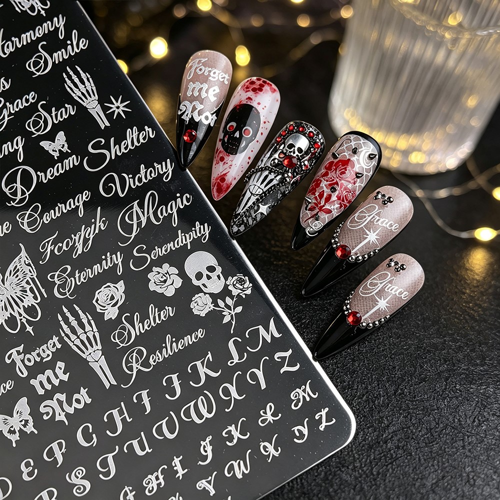 3D 해골 나비 할로윈 네일 스탬핑 플레이트 올드 잉글 - Nail Art Vintage 리뷰 및 가격