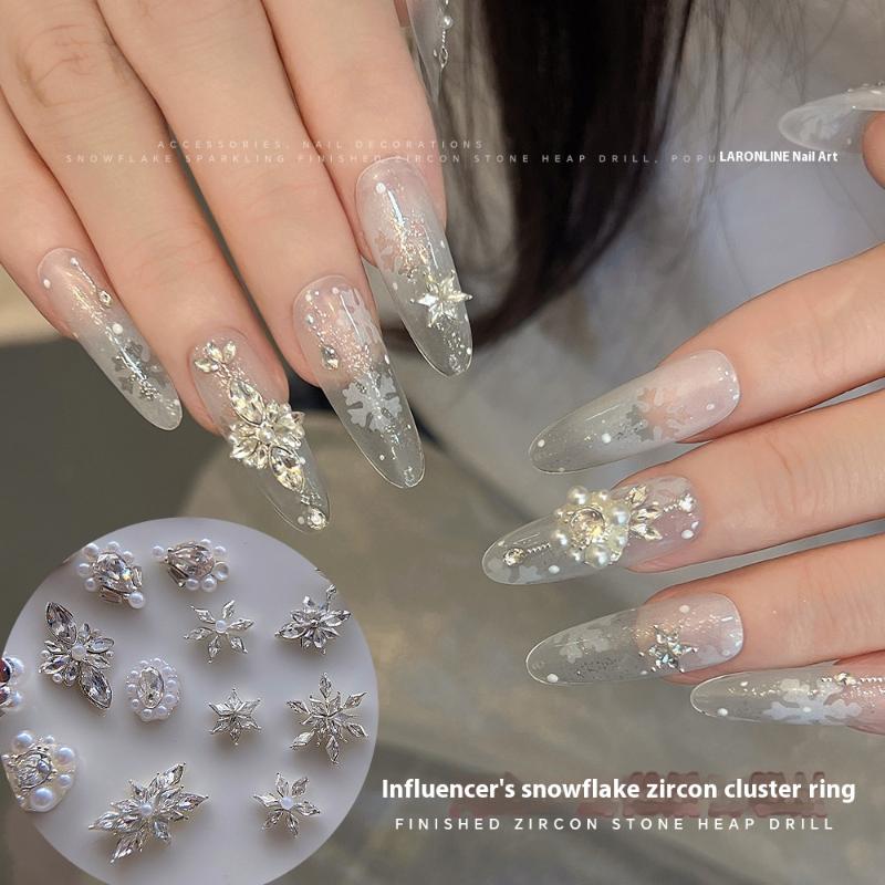 5개입 눈꽃송이 꽃 모양 지르콘 진주 크리스탈 크리스마 - Nail Art Flower 리뷰 및 가격