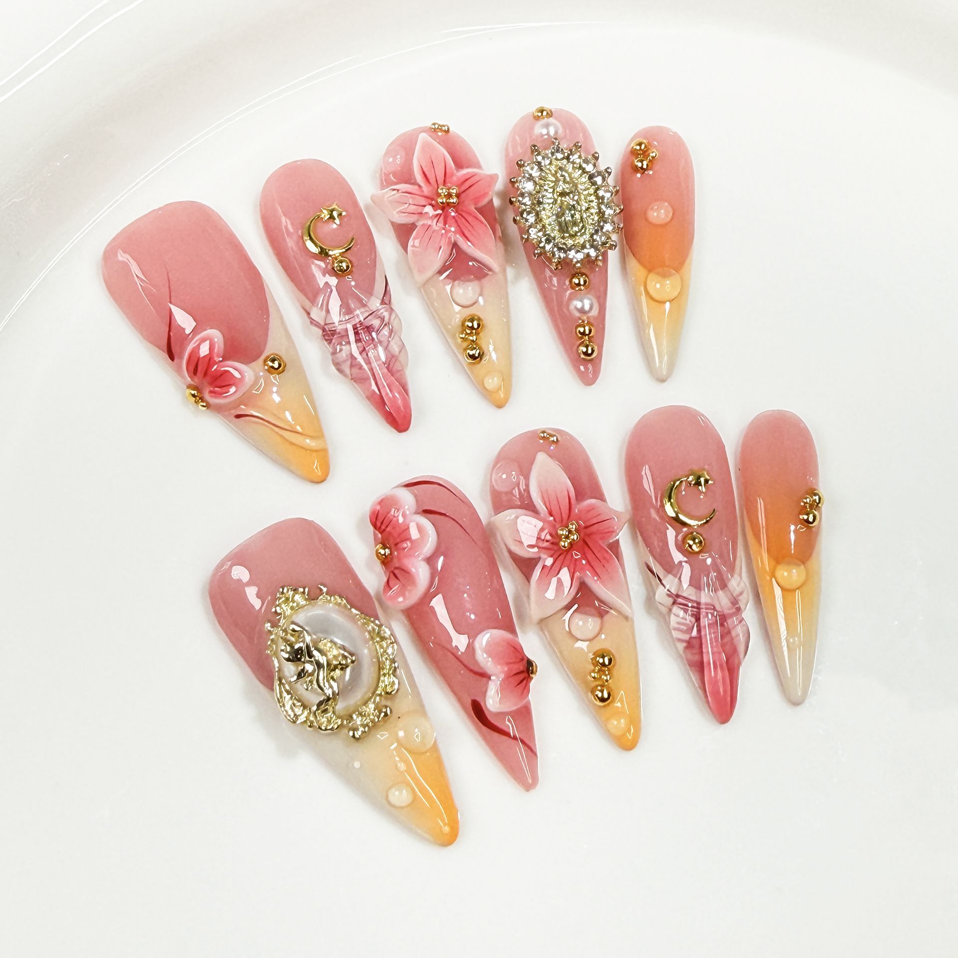 10개 레트로 롱 스틸레토 인조 손톱 팁 세트 풀 커버 - Nail Art Flower 리뷰 및 가격