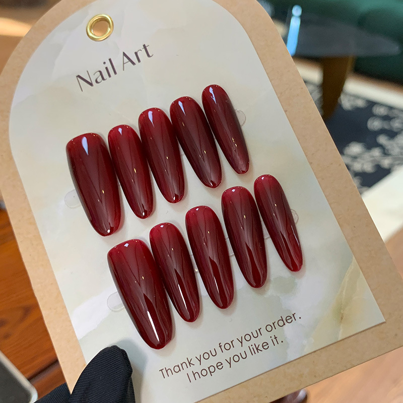 10개 와인 레드 롱 오벌 핸드메이드 프레스온 네일즈  - Nail Art Red Wine 리뷰 및 가격