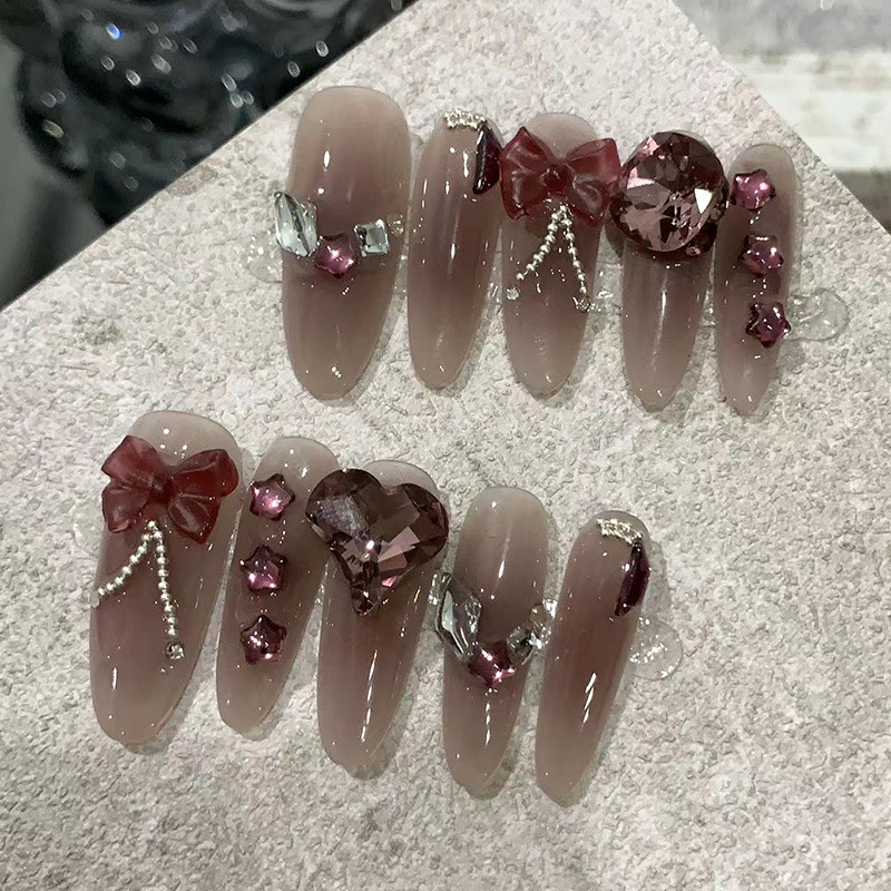 10개 와인 레드 롱 오벌 핸드메이드 프레스온 네일즈  - Nail Art Red Wine 리뷰 및 가격