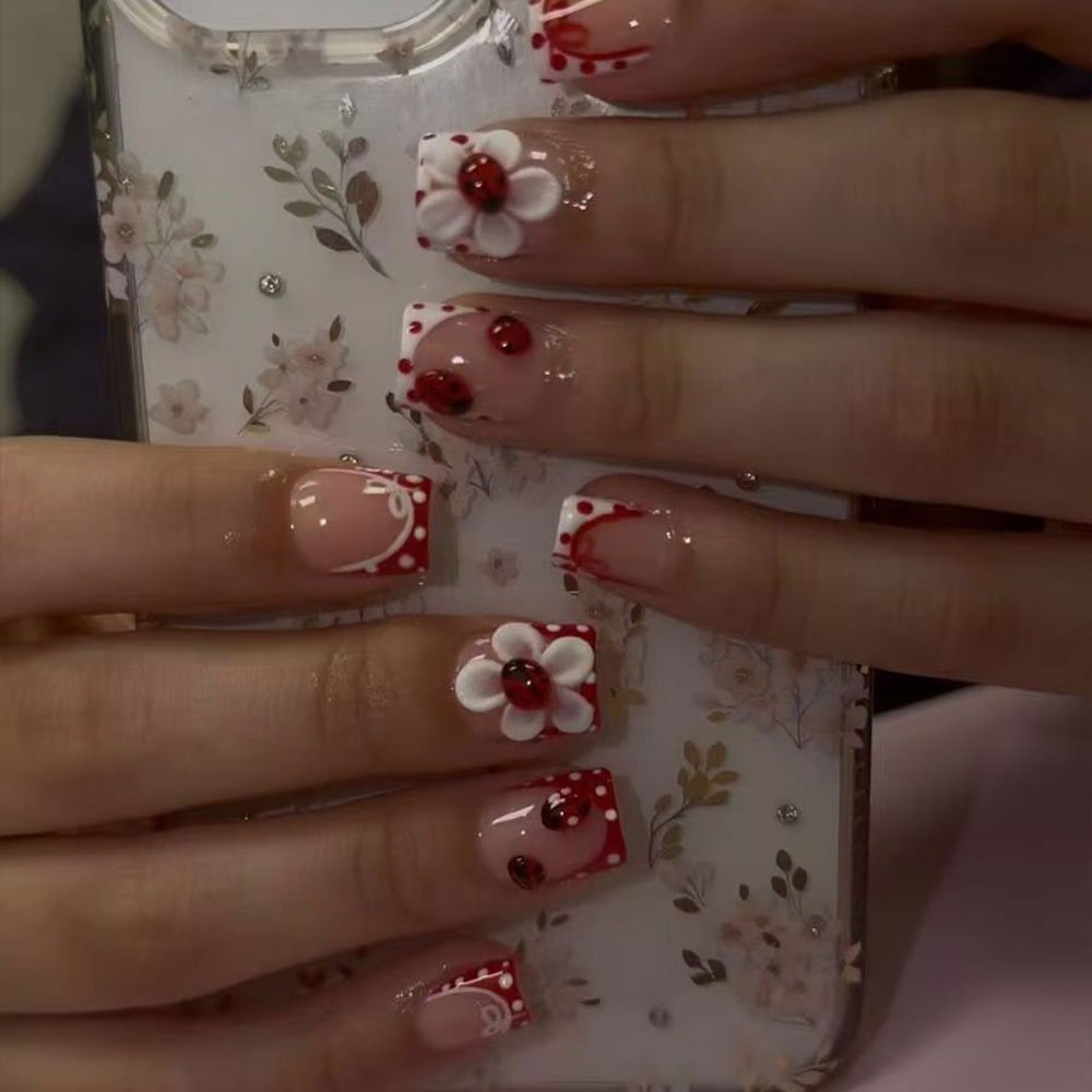 세트당 24개. 직사각형 3D 젤 플라워 물방울 무늬  - Nail Art Flower 리뷰 및 가격