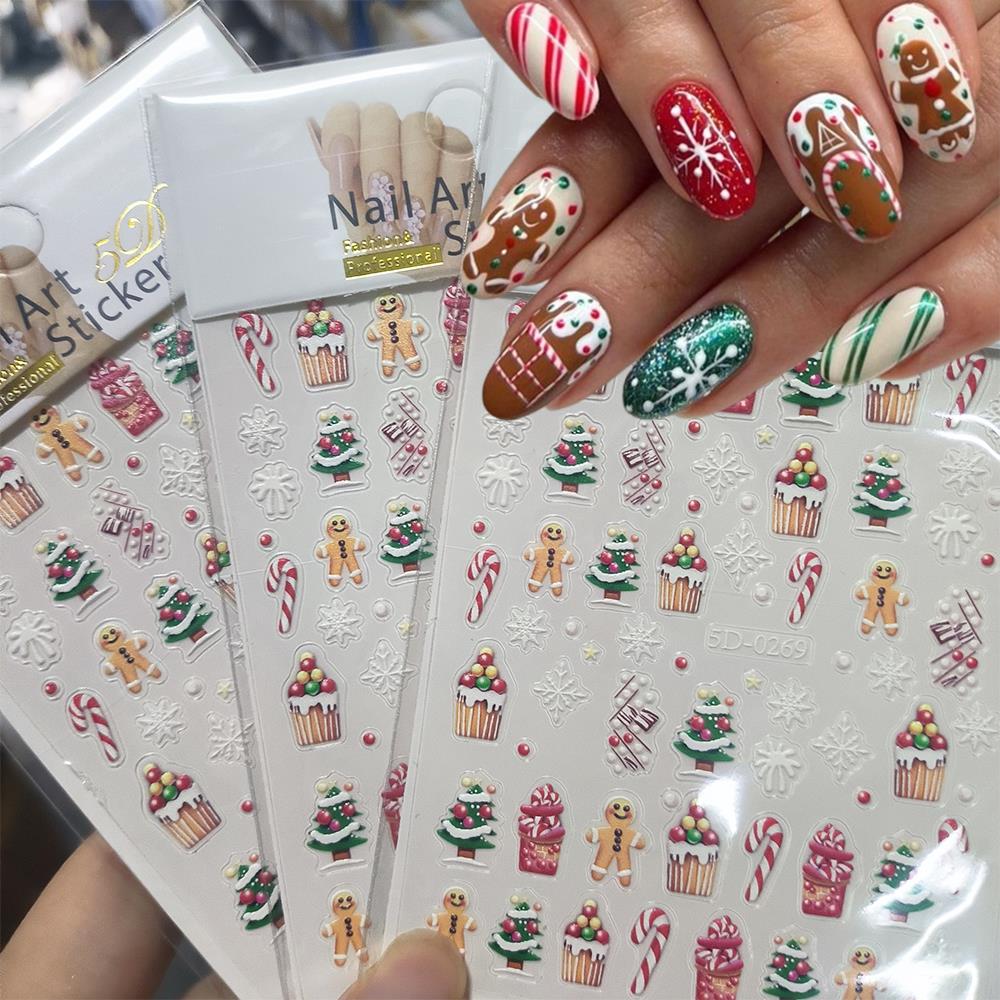 1개 크리스마스 5D 진저브레드맨 케이크 눈송이 네일  - Nail Art For Men 리뷰 및 가격
