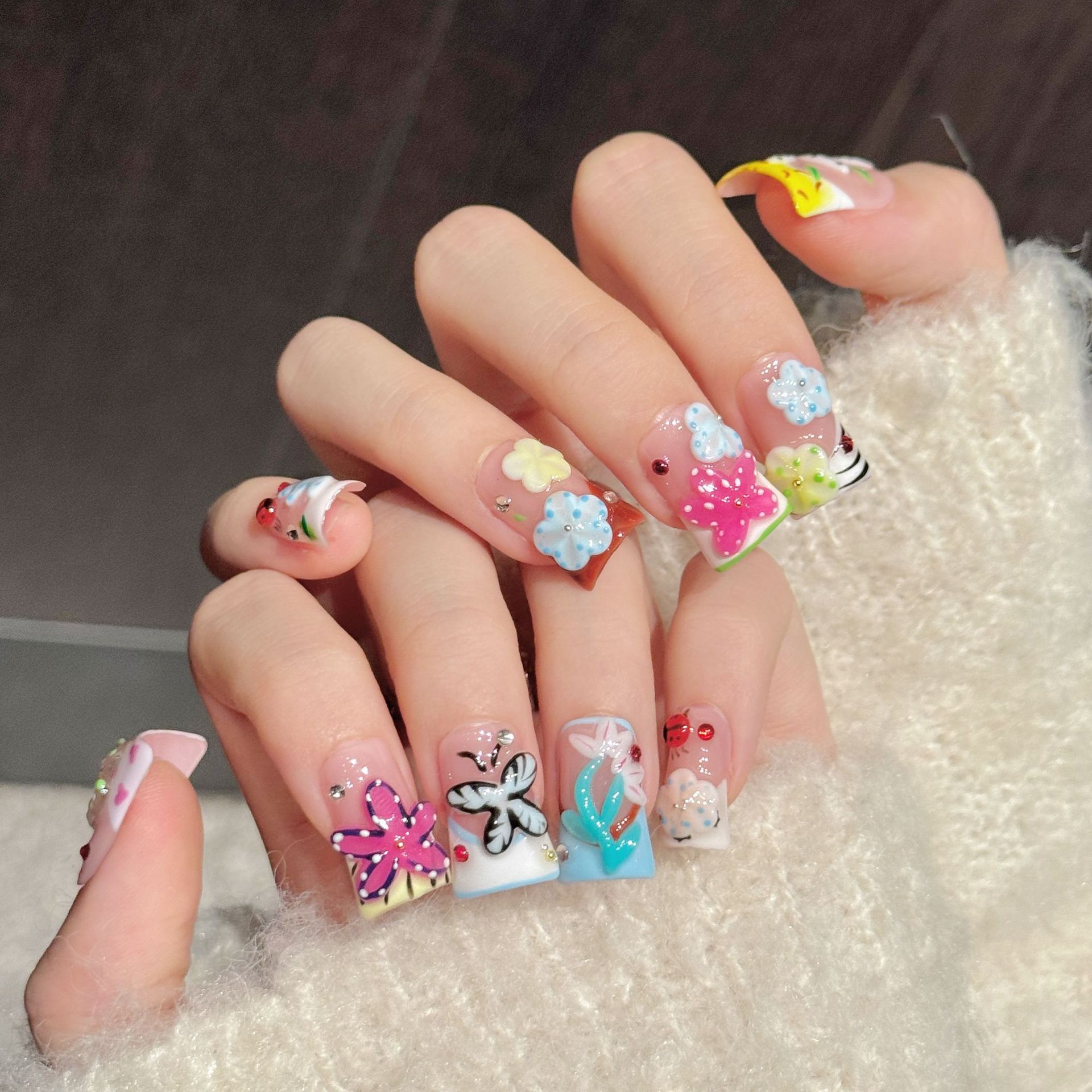 10개입 오리 모양 수제 프레스온 네일, 꽃 나비 드림 - Nail Art Flower 리뷰 및 가격