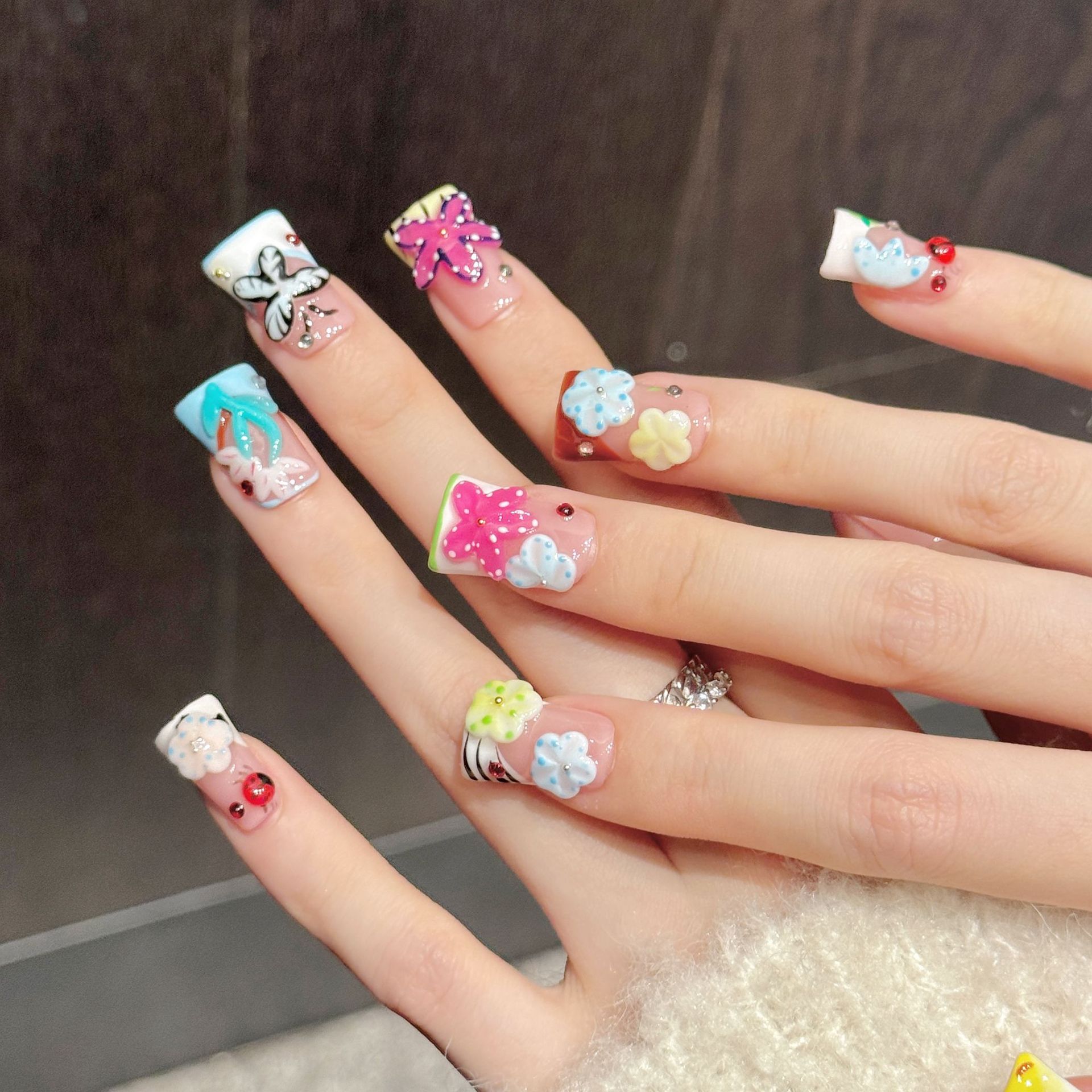10개입 오리 모양 수제 프레스온 네일, 꽃 나비 드림 - Nail Art Flower 리뷰 및 가격