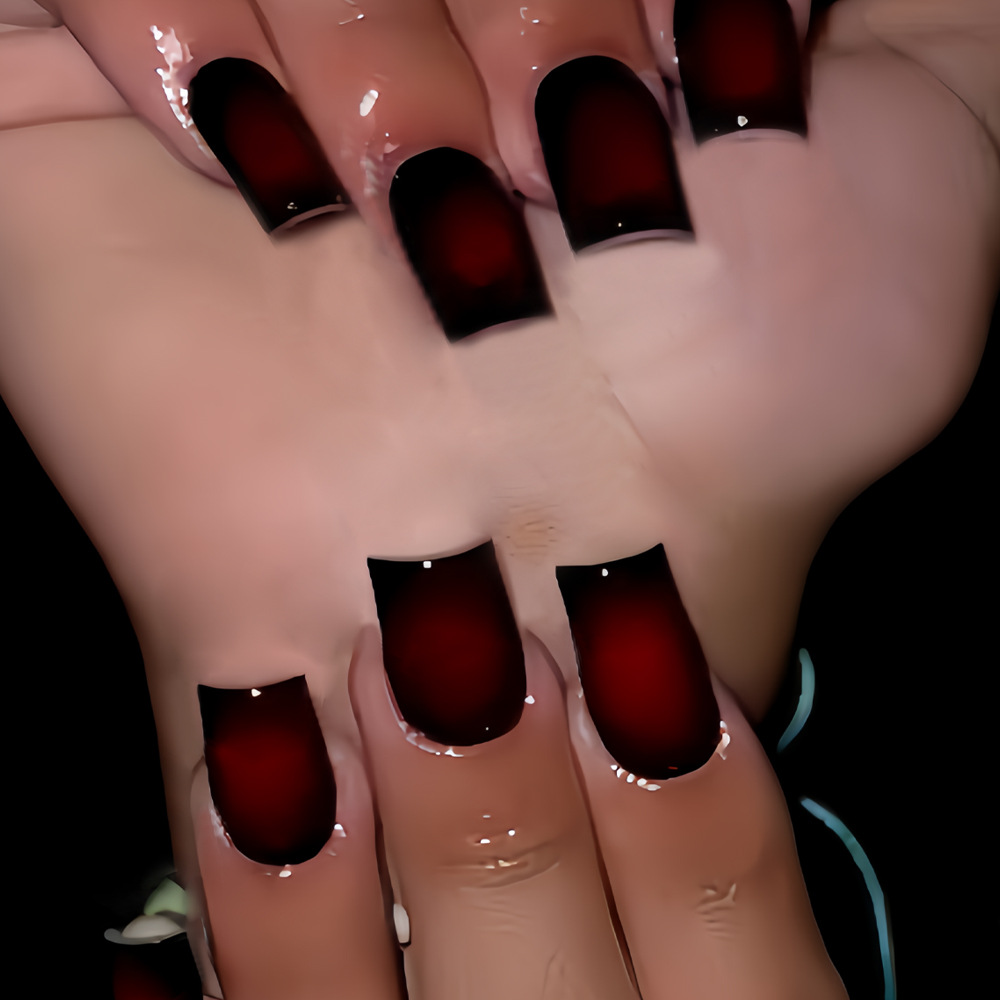 여성용 짧은 사각형 가짜 손톱 그라데이션 블랙 레드 로 - Nail Art Flower 리뷰 및 가격