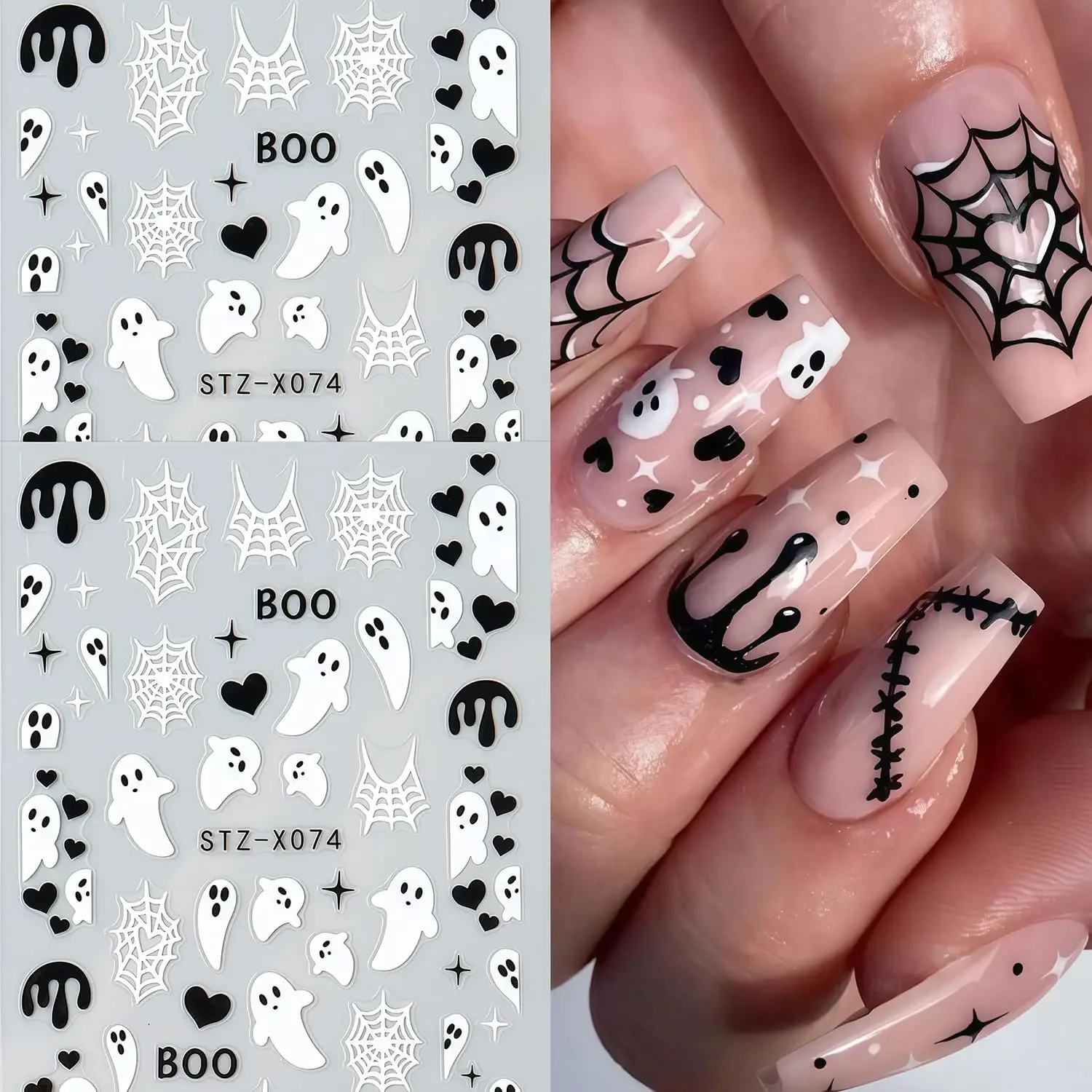 거미, 거미줄, 피 묻은 하트가 있는 3D 자가 접착  - Nail Art For Men 리뷰 및 가격