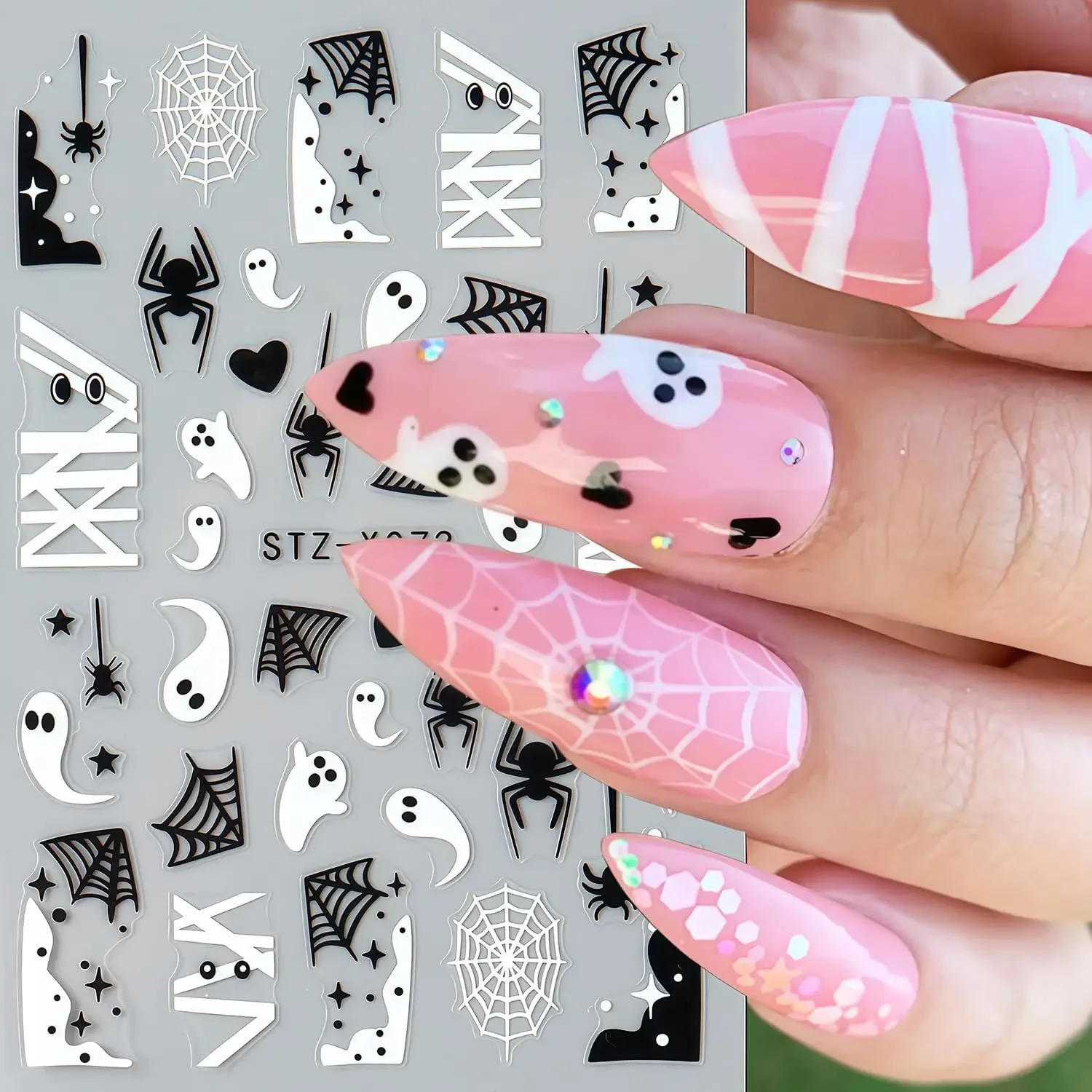 거미, 거미줄, 피 묻은 하트가 있는 3D 자가 접착  - Nail Art For Men 리뷰 및 가격