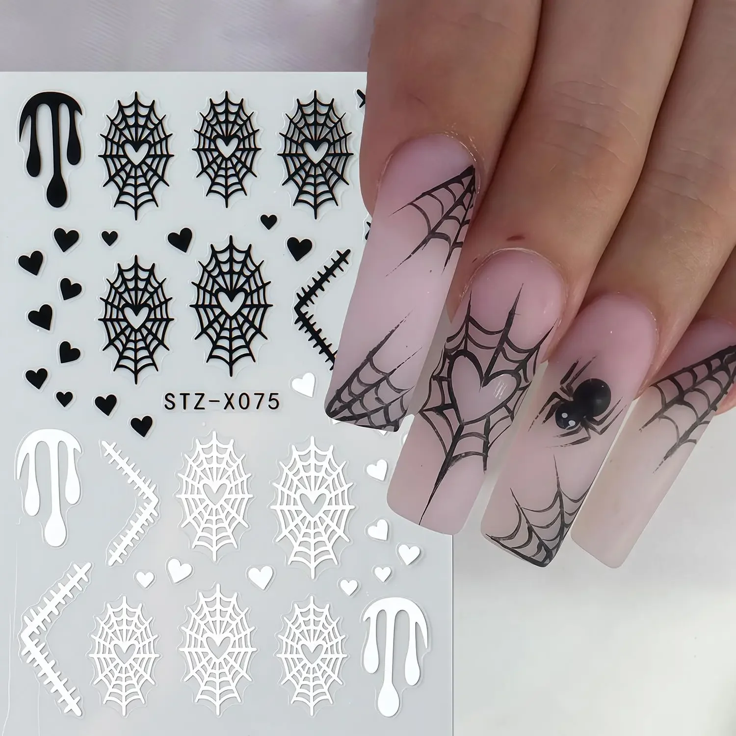 거미, 거미줄, 피 묻은 하트가 있는 3D 자가 접착  - Nail Art For Men 리뷰 및 가격