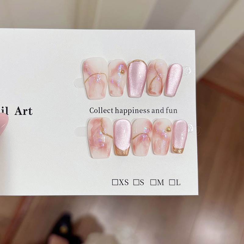 10개/세트 블러쉬 핑크 그라데이션 핸드메이드 짧은 가 - Nail Art Simple 리뷰 및 가격