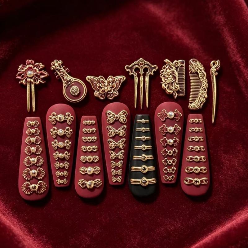 3D 고대 중국 머리핀 및 빗 모양의 엠보싱 네일 실리 - Nail Art Vintage 리뷰 및 가격