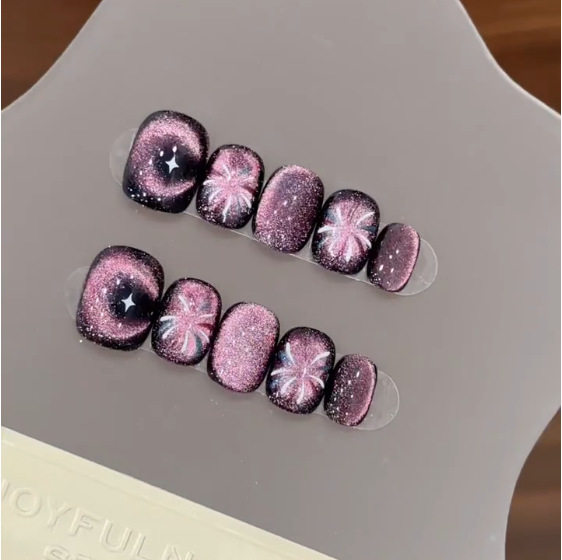 10개입 보라색 짧은 라운드 헤드 프레스온 네일, 눈부 - Nail Art Simple 리뷰 및 가격