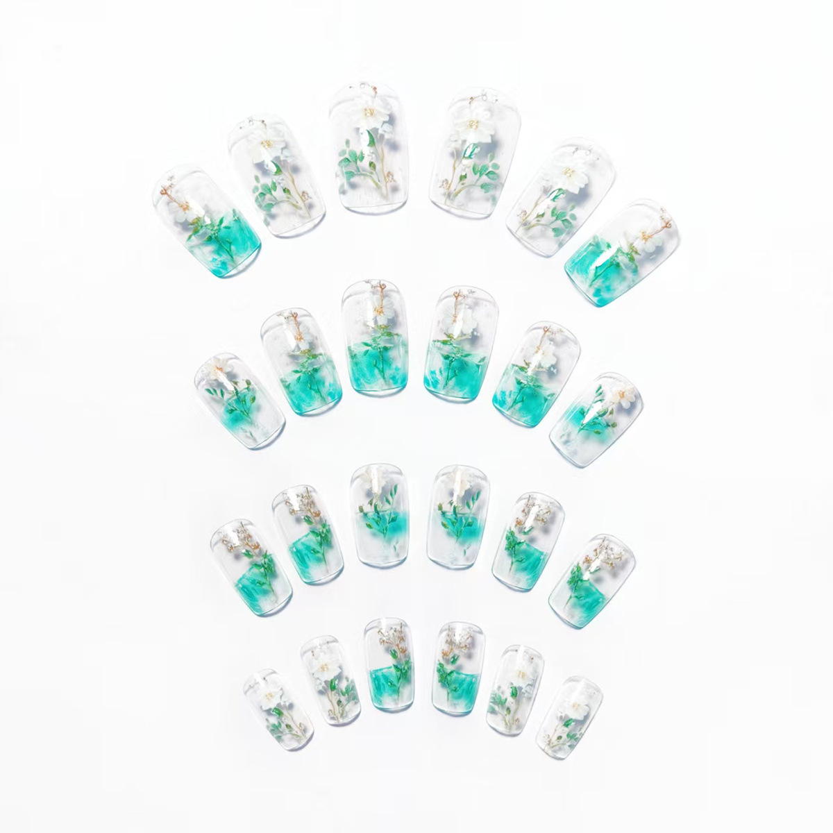 여성용 중간 사이즈 가짜 손톱, 반투명 그라데이션 그린 - Nail Art Flower 리뷰 및 가격