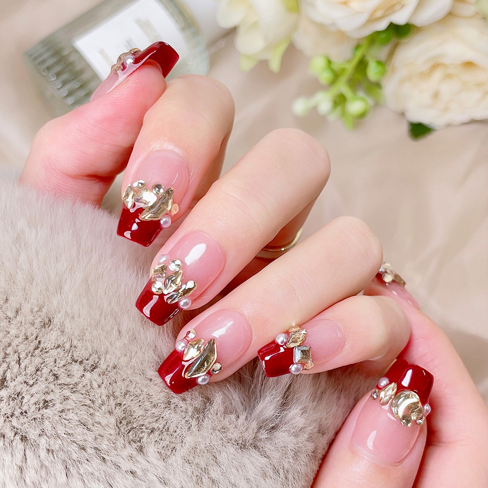10개입 짧은 사다리꼴 수제 프레스온 네일 키트, 와인 - Nail Art Red Wine 리뷰 및 가격