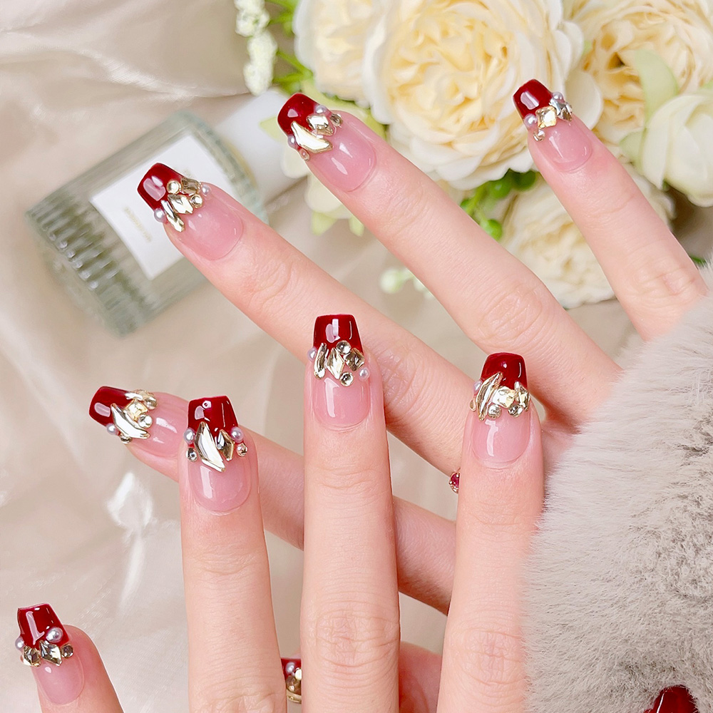 10개입 짧은 사다리꼴 수제 프레스온 네일 키트, 와인 - Nail Art Red Wine 리뷰 및 가격