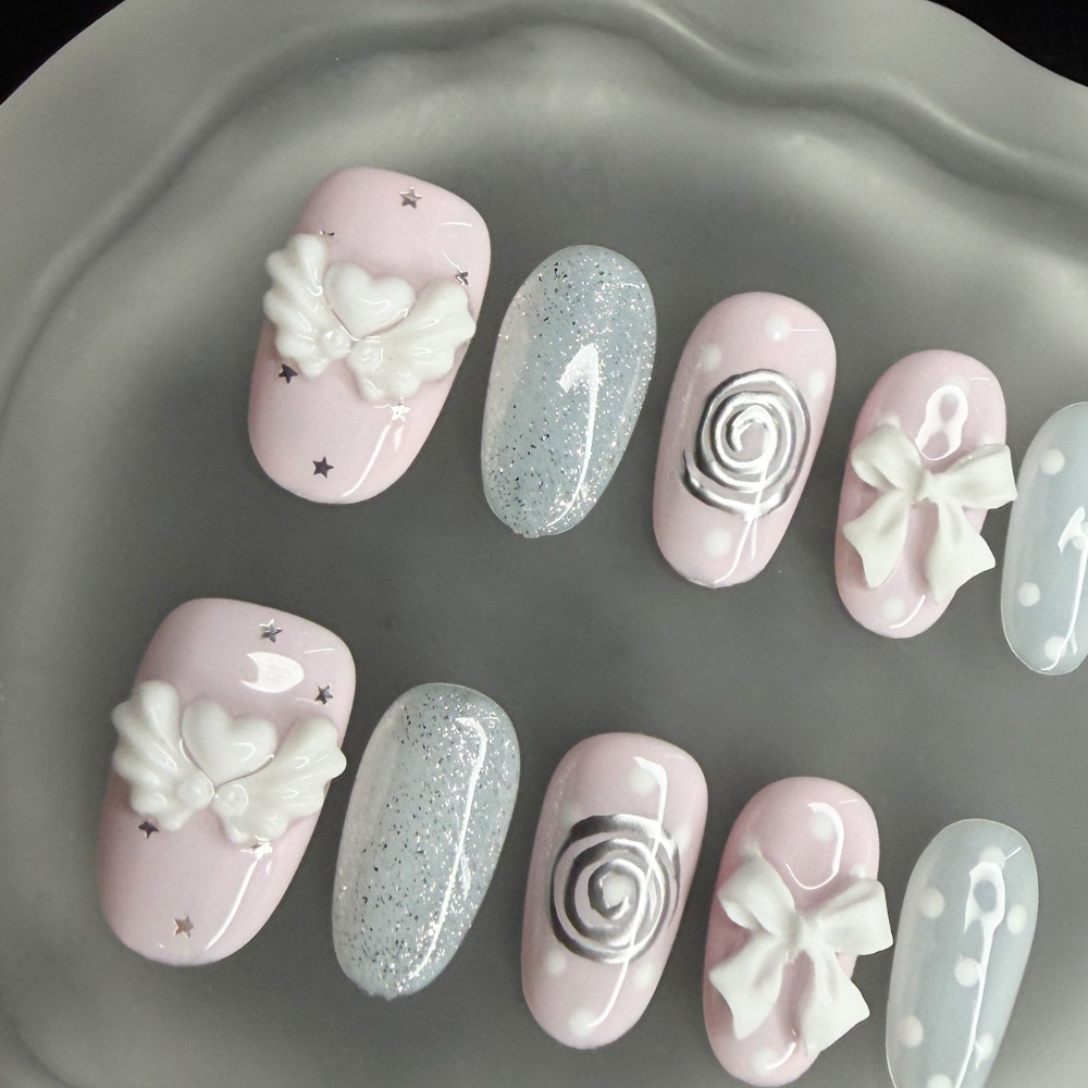 한국 빈티지 위시코어 숏 핸드메이드 프레스온 네일 젠틀 - Nail Art Vintage 리뷰 및 가격