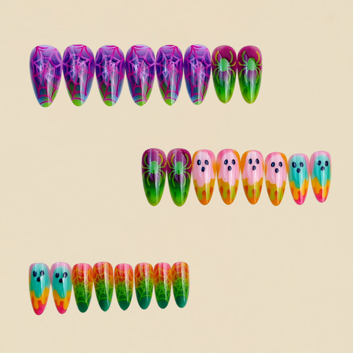 네온 그라데이션 컬러 할로윈 프레스온 네일 3D 고스트 - Nail Art Full Color 리뷰 및 가격