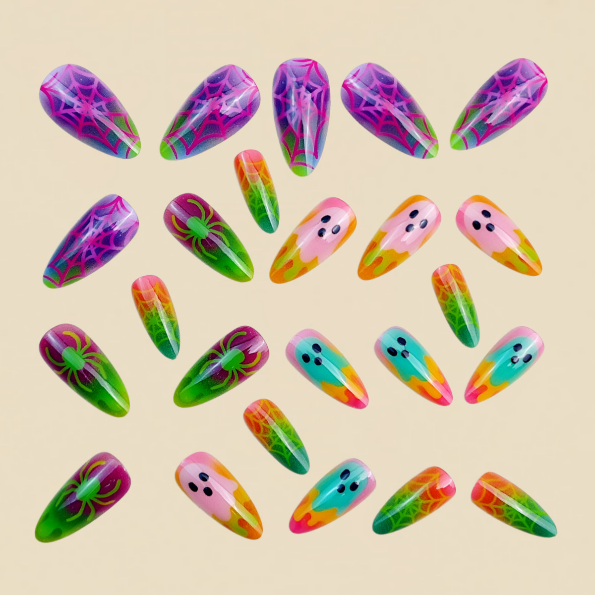 네온 그라데이션 컬러 할로윈 프레스온 네일 3D 고스트 - Nail Art Full Color 리뷰 및 가격