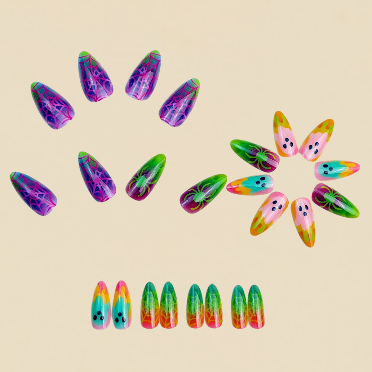 네온 그라데이션 컬러 할로윈 프레스온 네일 3D 고스트 - Nail Art Full Color 리뷰 및 가격