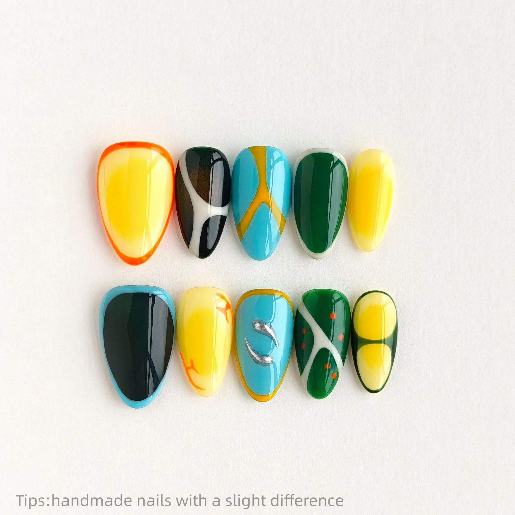 10개 수제 다채로운 블록 아트 패턴 프레스온 네일 아 - Nail Art Full Color 리뷰 및 가격
